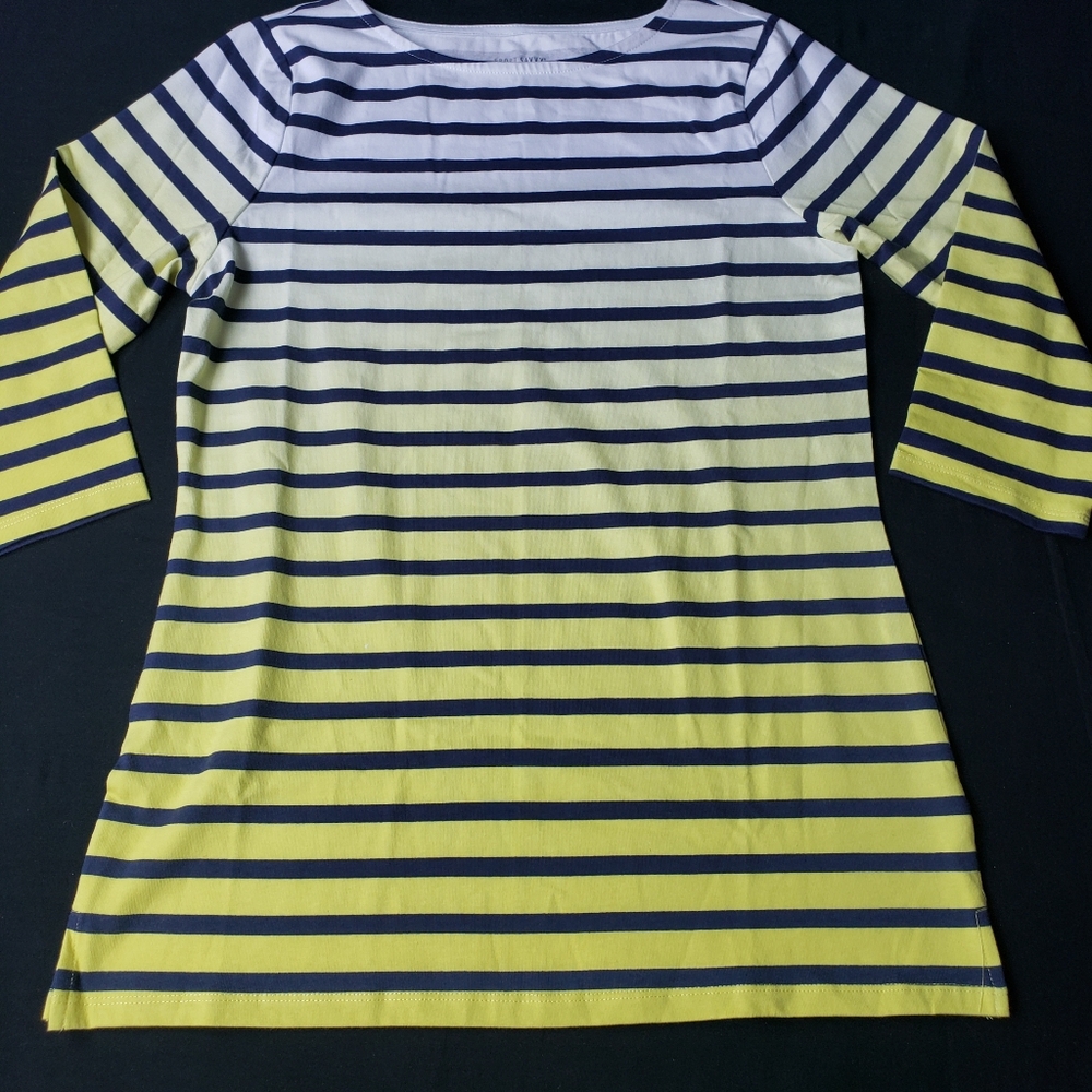 Sport Savvy Stripe Ombre Yellow Jersey Boat Neck 3/4 Sleeve Top XXS